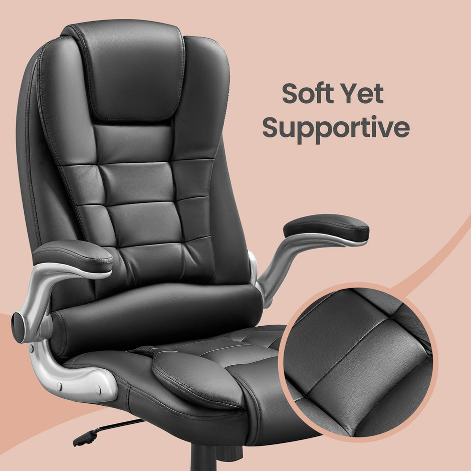 High Back Office Chair – Polyurethane – Black – Flip-Up Armrests