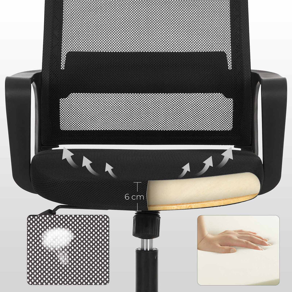Office Chair – Mesh – Black – 360 Swivel with Adjustable Tilt Function