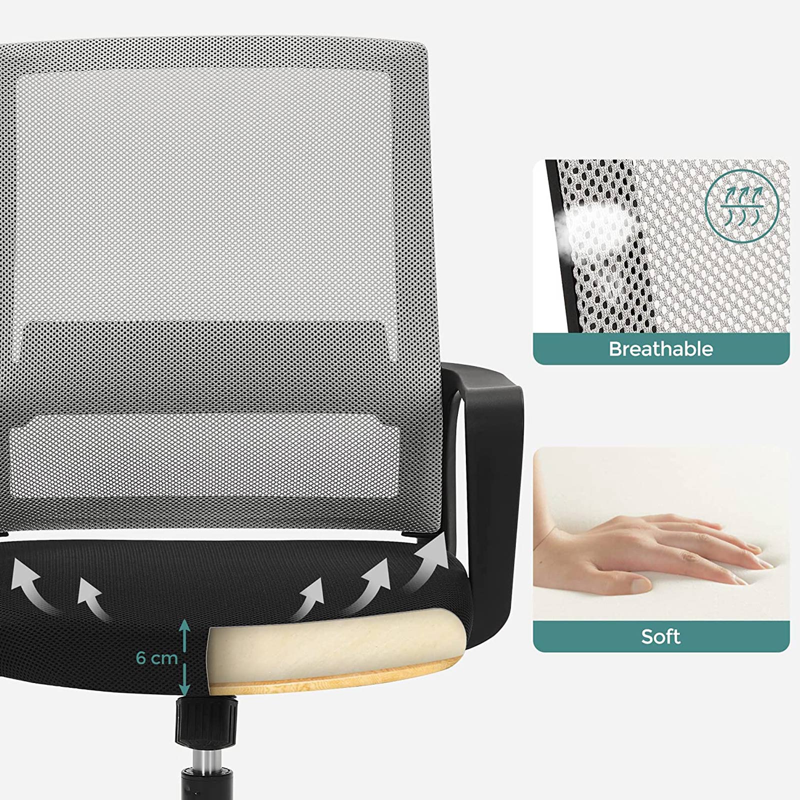 Adjustable Swivel Office Chair – Mesh – Grey – Tilt Function, Breathable Design