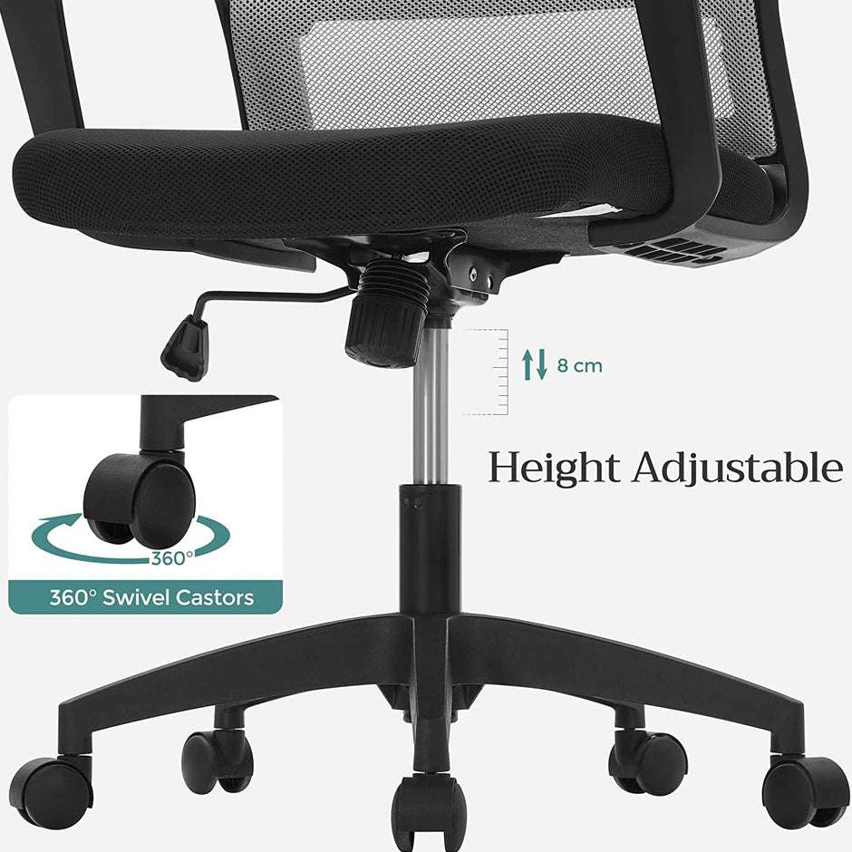 Adjustable Swivel Office Chair – Mesh – Grey – Tilt Function, Breathable Design