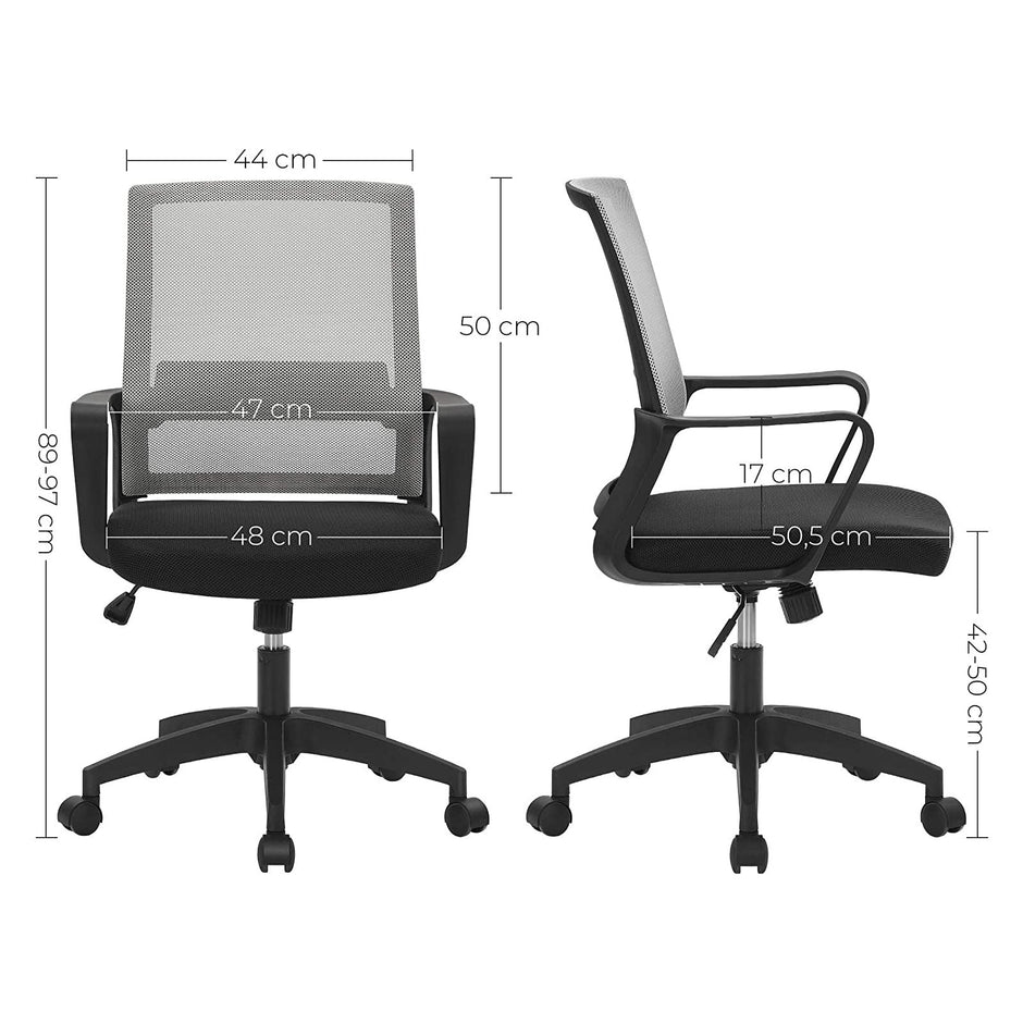 Adjustable Swivel Office Chair – Mesh – Grey – Tilt Function, Breathable Design