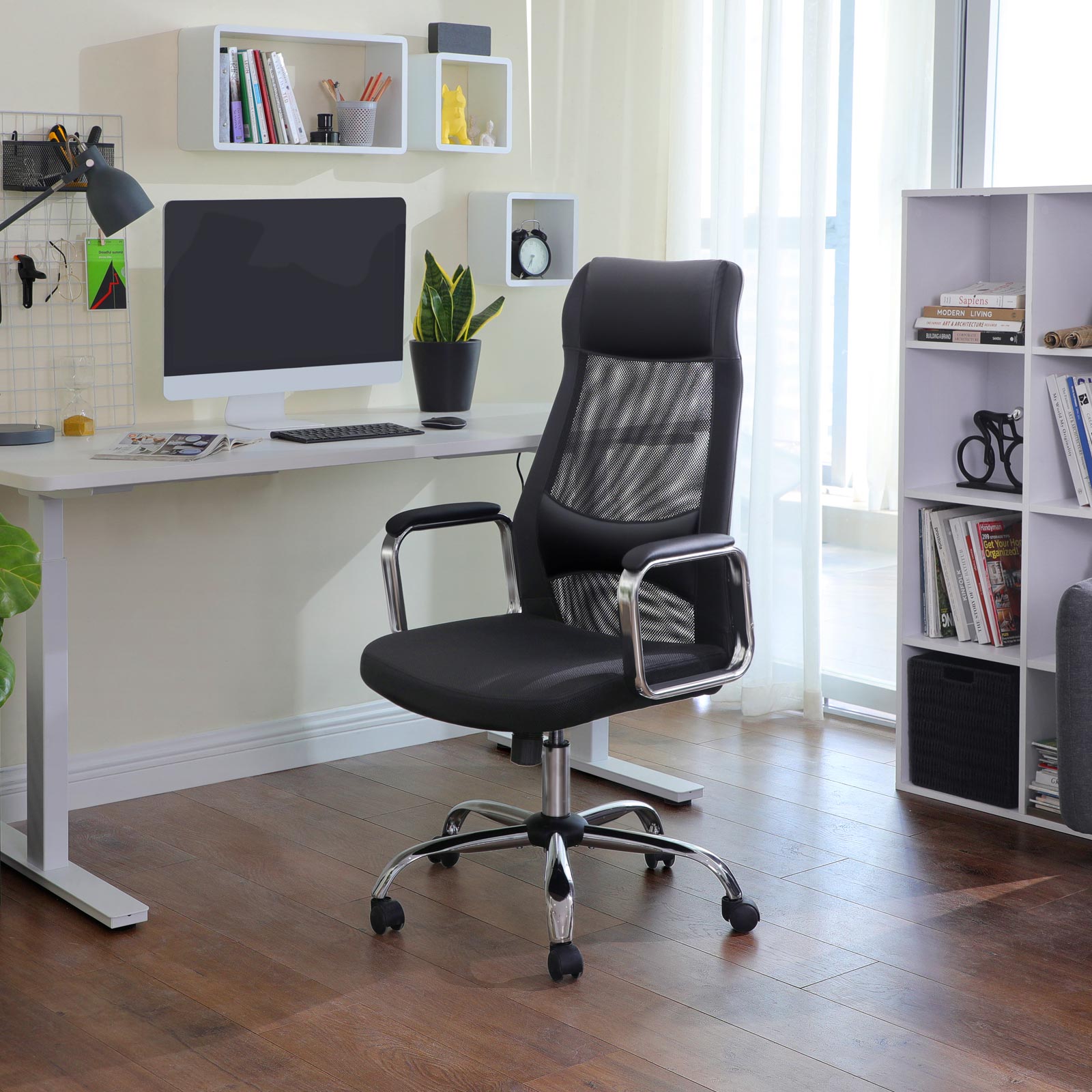 Swivel Office Chair – Mesh – Black – Ergonomic, Height Adjustable with Lumbar Support and Tilt Function