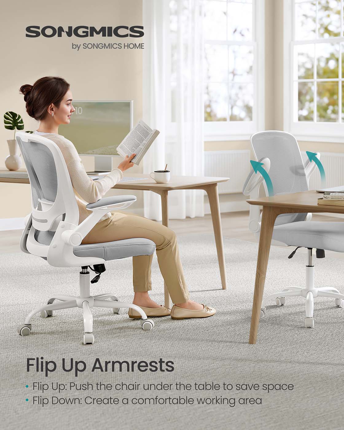 Ergonomic Office Chair – Mesh – Black – Adjustable Lumbar Support, Folding Armrests, 360° Swivel