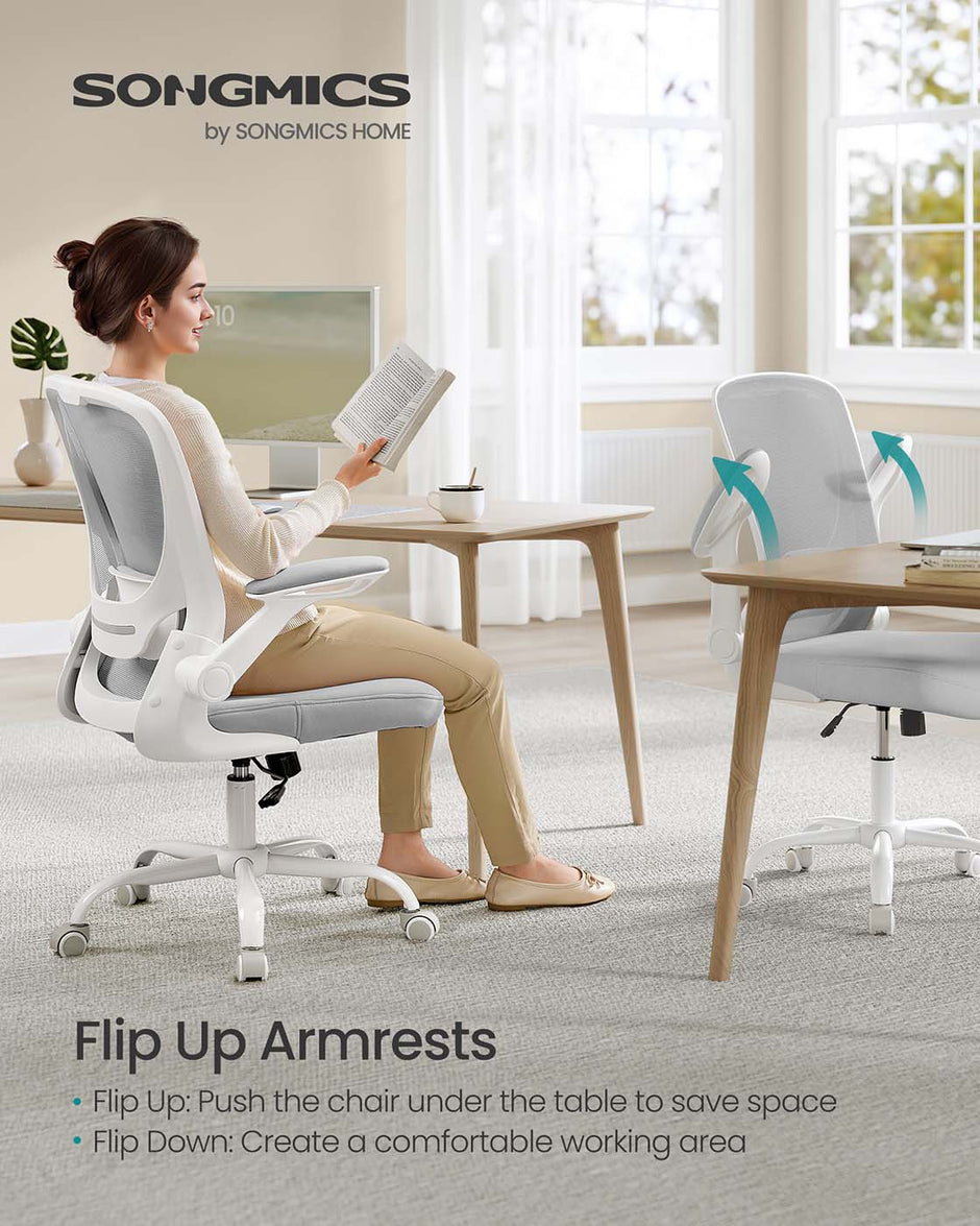 Ergonomic Office Chair – Mesh – Black – Adjustable Lumbar Support, Folding Armrests, 360° Swivel