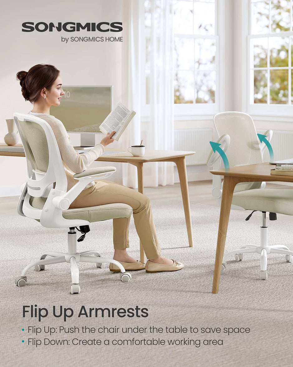 Ergonomic Office Chair – Mesh – Black – Adjustable Lumbar Support, Folding Armrests, 360° Swivel