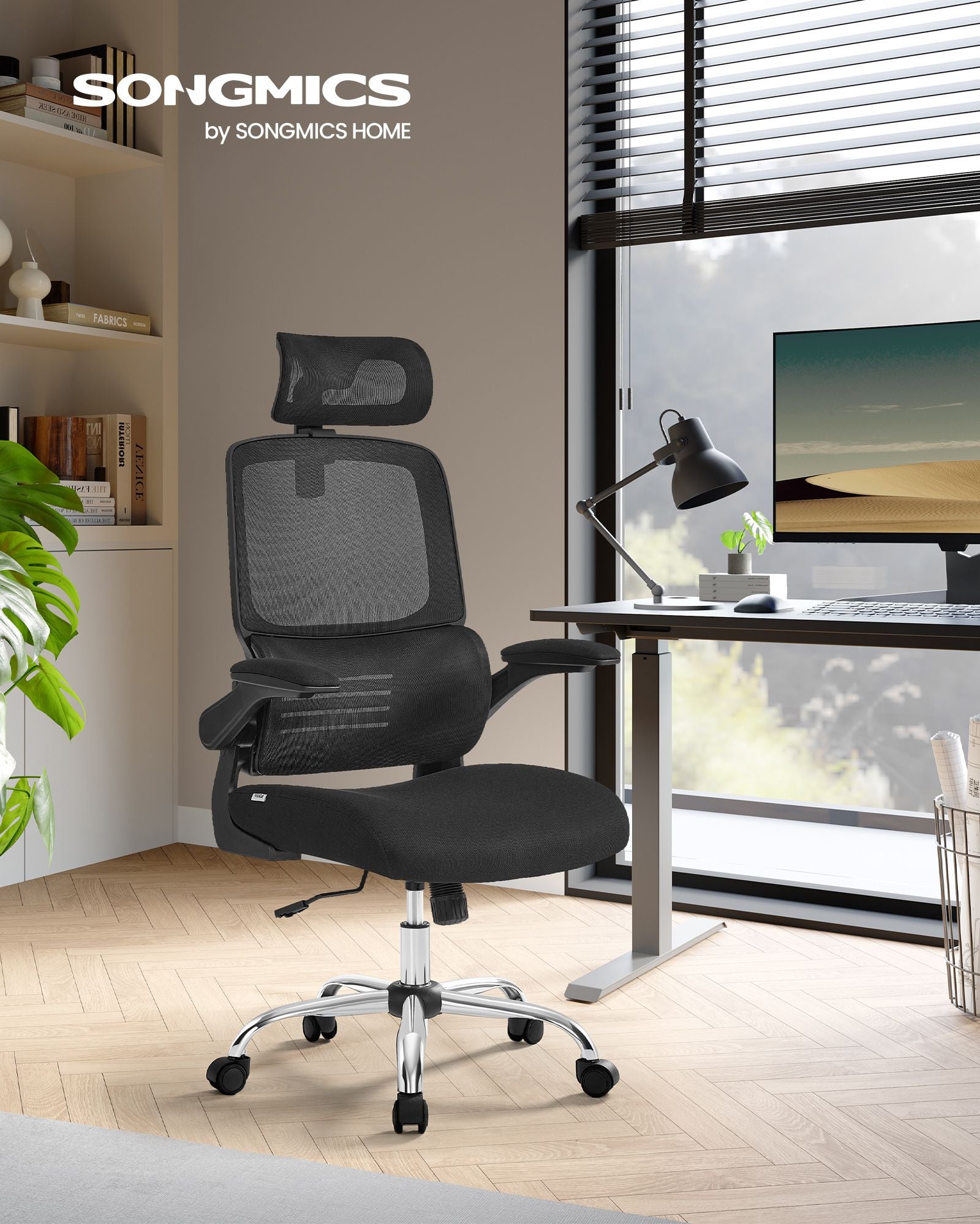 Ergonomic Office Chair – Mesh – Ink Black – High Back with Foldable Armrests and Adjustable Headrest