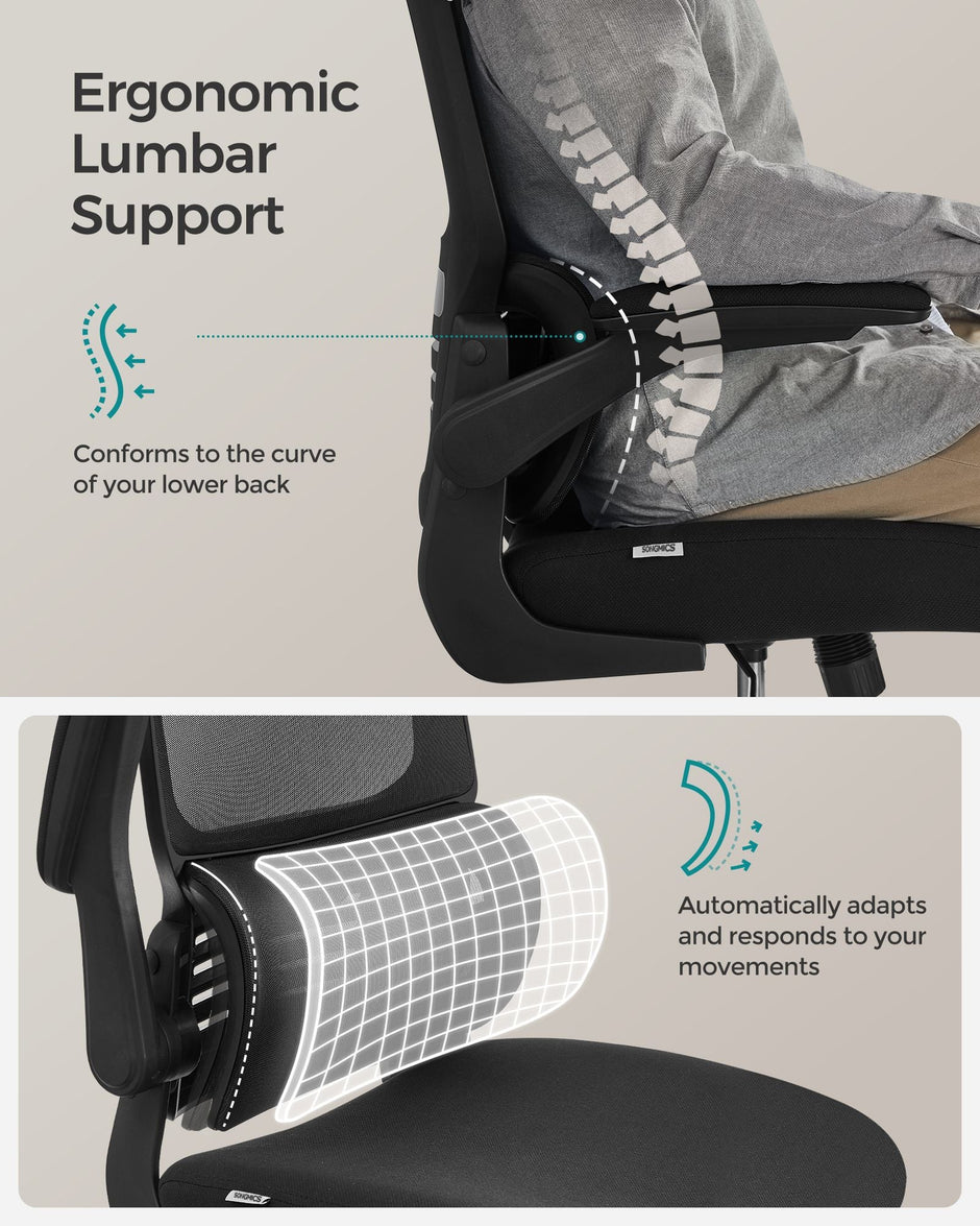 Ergonomic Office Chair – Mesh – Ink Black – High Back with Foldable Armrests and Adjustable Headrest