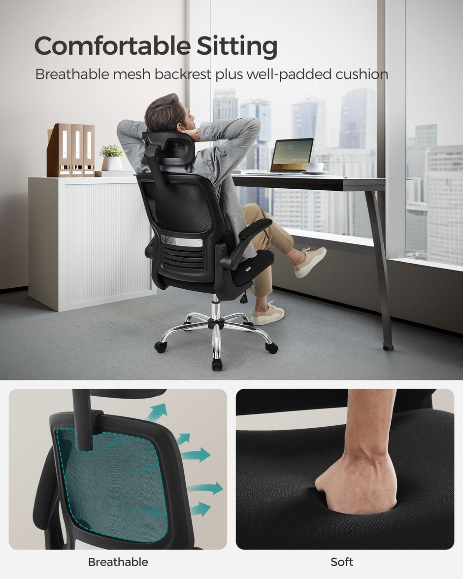 Ergonomic Office Chair – Mesh – Ink Black – High Back with Foldable Armrests and Adjustable Headrest