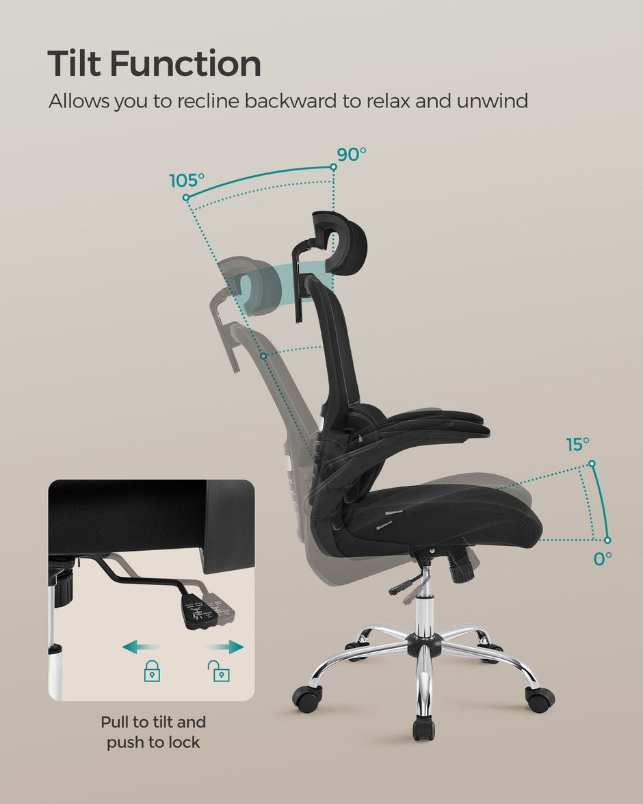 Ergonomic Office Chair – Mesh – Ink Black – High Back with Foldable Armrests and Adjustable Headrest