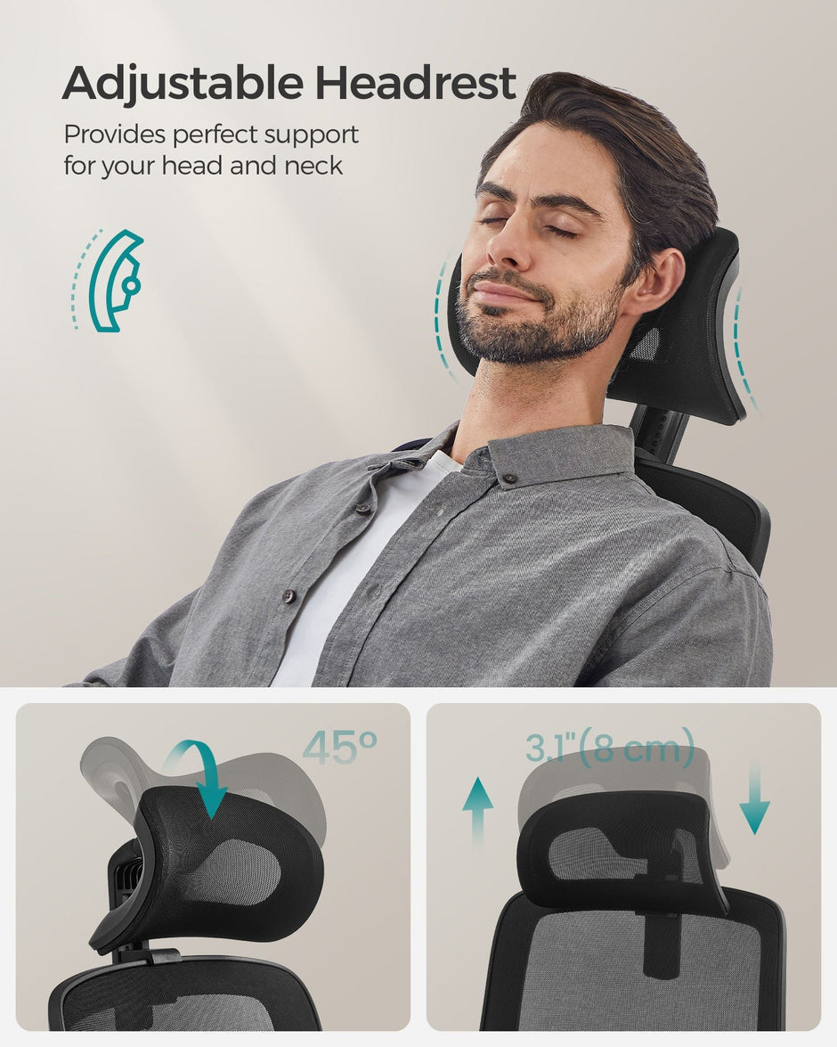 Ergonomic Office Chair – Mesh – Ink Black – High Back with Foldable Armrests and Adjustable Headrest