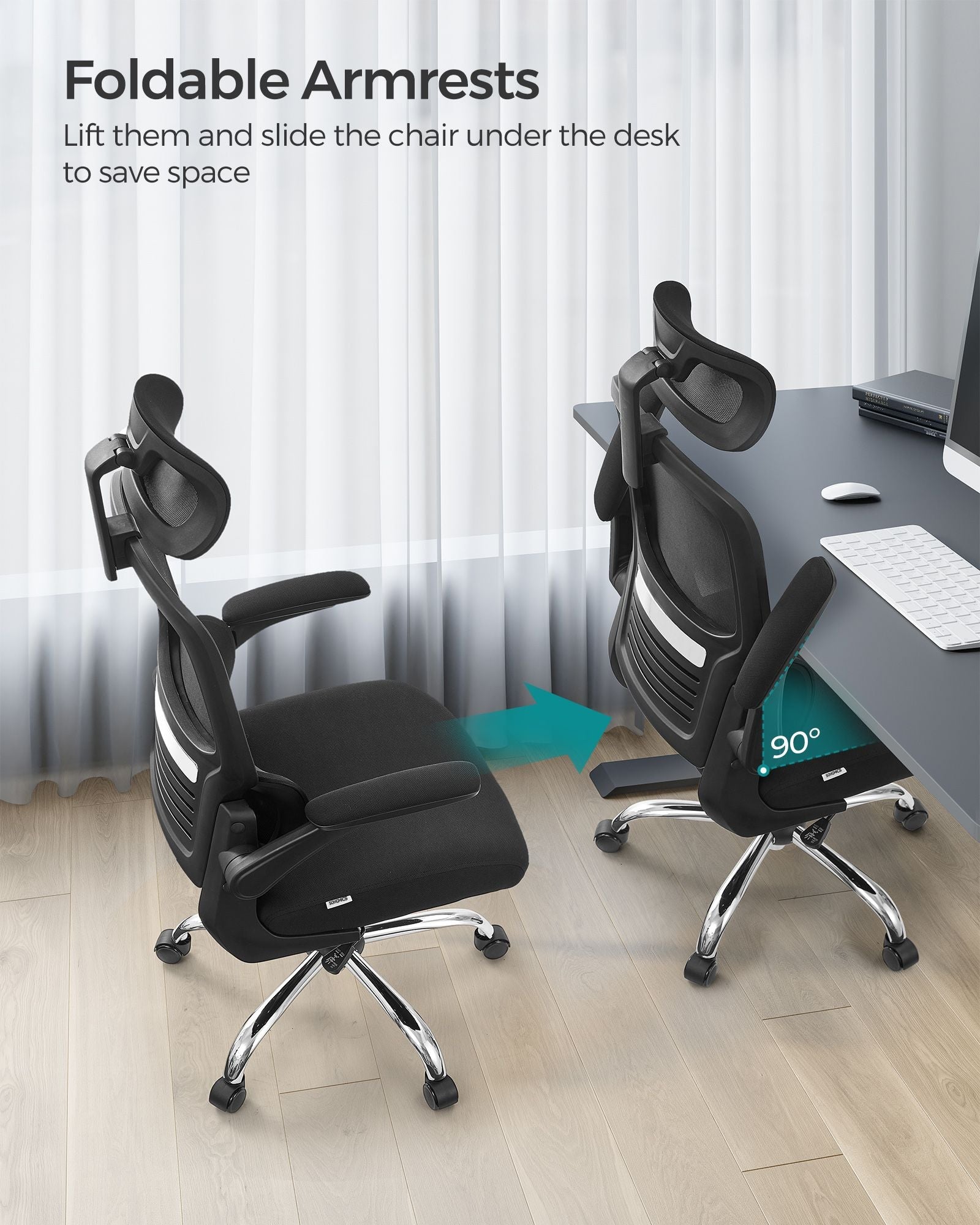 Ergonomic Office Chair – Mesh – Ink Black – High Back with Foldable Armrests and Adjustable Headrest
