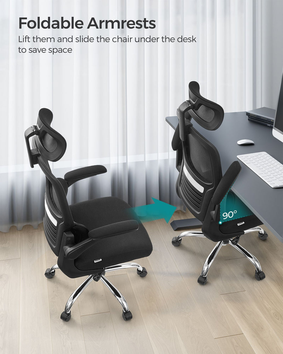 Ergonomic Office Chair – Mesh – Ink Black – High Back with Foldable Armrests and Adjustable Headrest