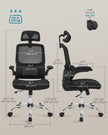 Ergonomic Office Chair – Mesh – Ink Black – High Back with Foldable Armrests and Adjustable Headrest