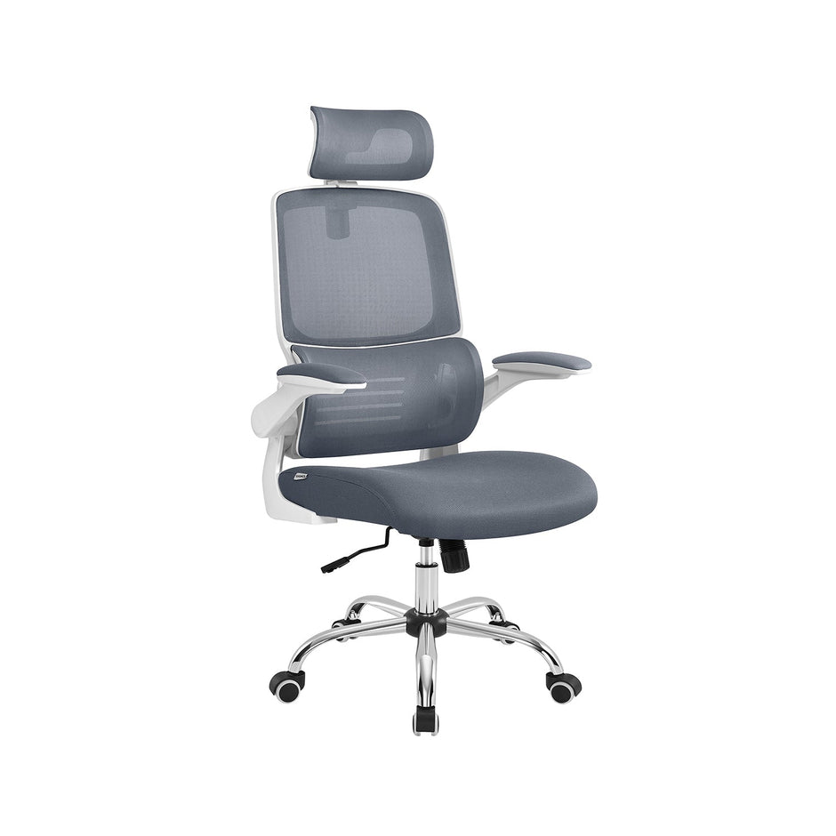 Ergonomic Office Chair – Mesh – Dove Grey – High Back with Lumbar Support and Foldable Armrests