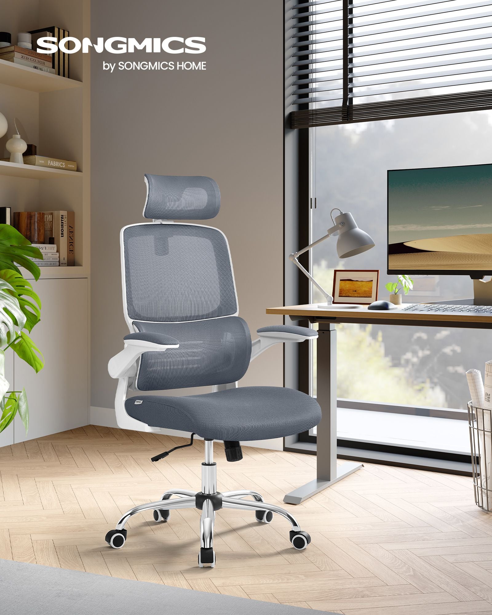 Ergonomic Office Chair – Mesh – Dove Grey – High Back with Lumbar Support and Foldable Armrests