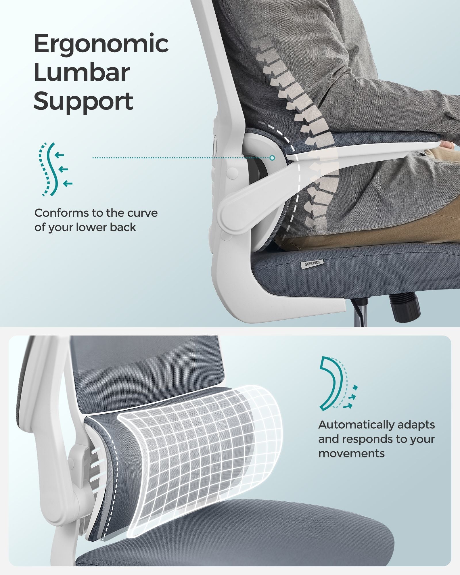 Ergonomic Office Chair – Mesh – Dove Grey – High Back with Lumbar Support and Foldable Armrests