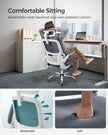 Ergonomic Office Chair – Mesh – Dove Grey – High Back with Lumbar Support and Foldable Armrests