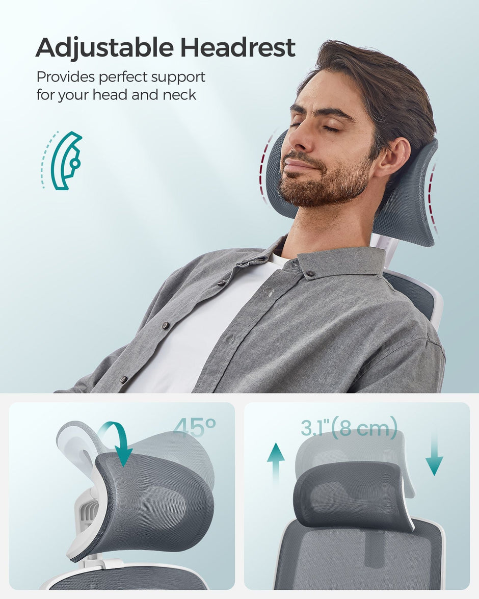 Ergonomic Office Chair – Mesh – Dove Grey – High Back with Lumbar Support and Foldable Armrests