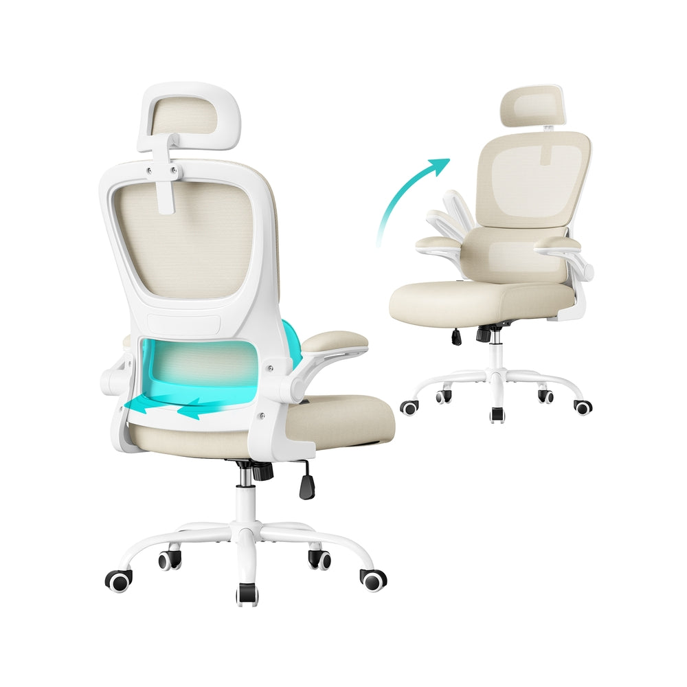 Ergonomic Mesh Office Chair – Breathable Mesh Fabric – Black – Adjustable Lumbar Support and Folding Armrests