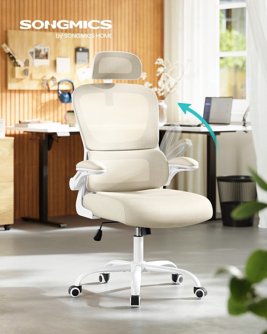Ergonomic Mesh Office Chair – Breathable Mesh Fabric – Black – Adjustable Lumbar Support and Folding Armrests