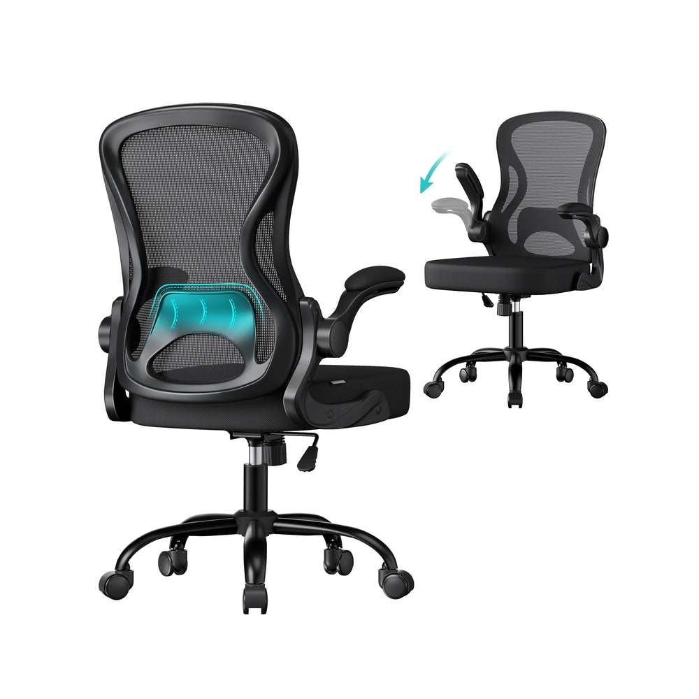 Ergonomic Office Chair – Mesh – Ink Black – Lumbar Support, Rocking Function, Flip-Up Armrests