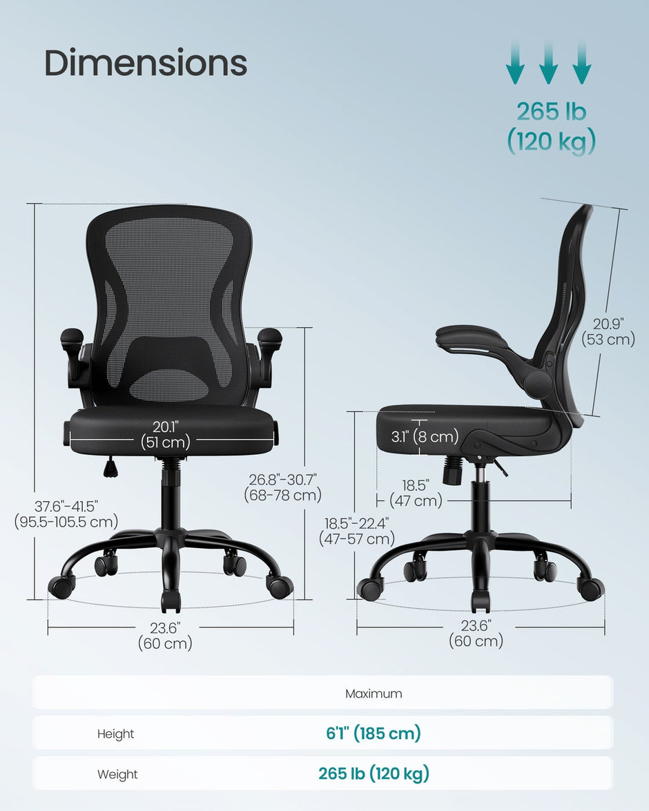 Ergonomic Office Chair – Mesh – Ink Black – Lumbar Support, Rocking Function, Flip-Up Armrests