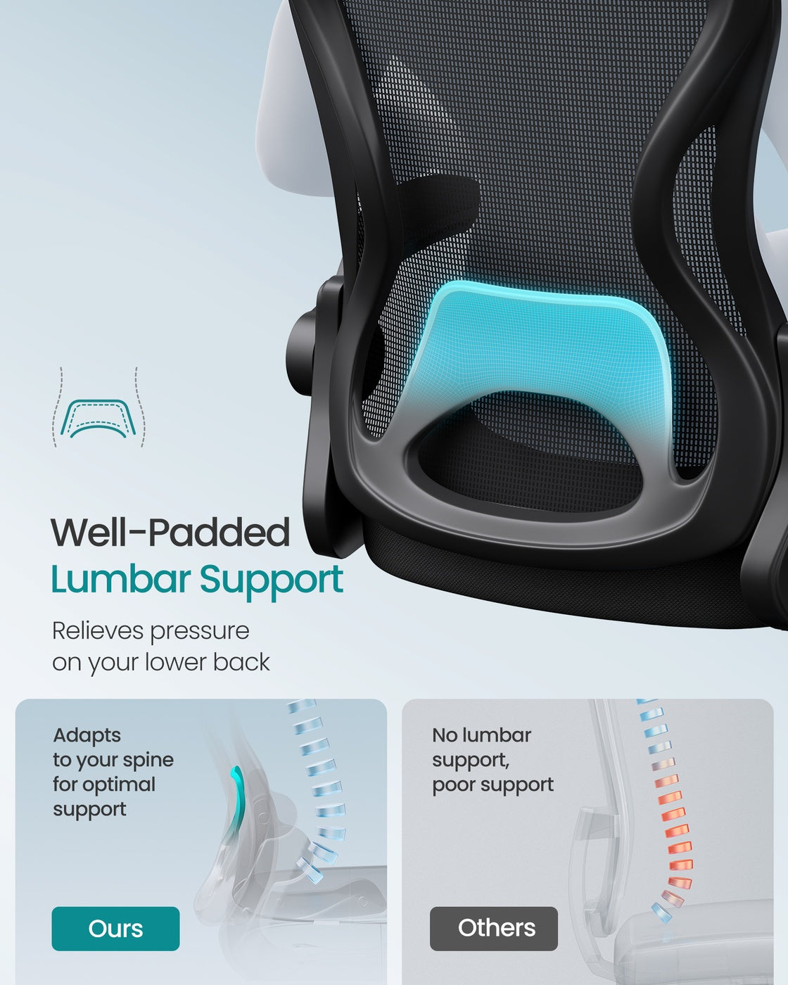 Ergonomic Office Chair – Mesh – Ink Black – Lumbar Support, Rocking Function, Flip-Up Armrests