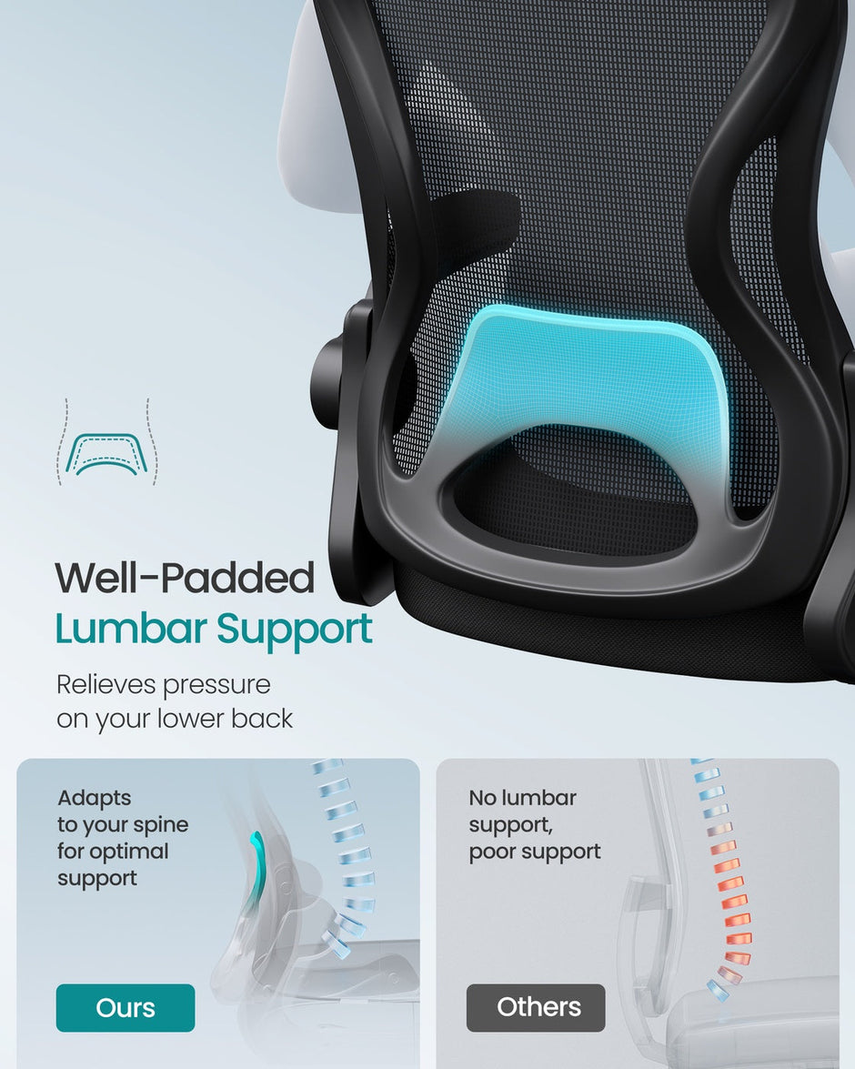 Ergonomic Office Chair – Mesh – Ink Black – Lumbar Support, Rocking Function, Flip-Up Armrests
