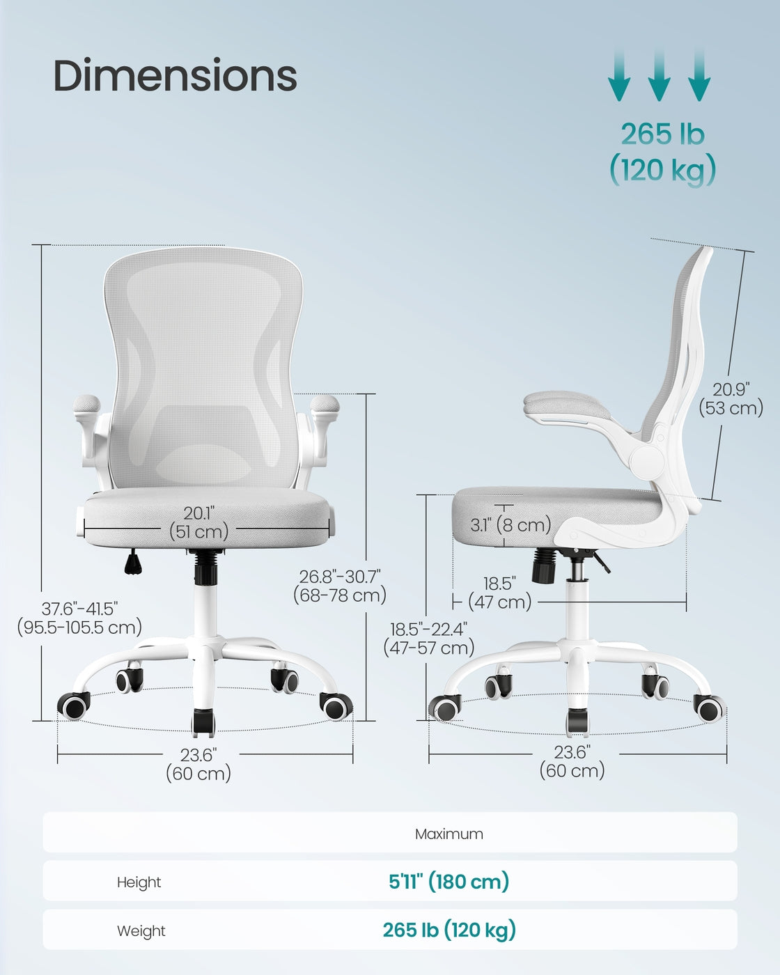 Ergonomic Office Chair – Mesh – Ink Black – Lumbar Support, Rocking Function, Flip-Up Armrests