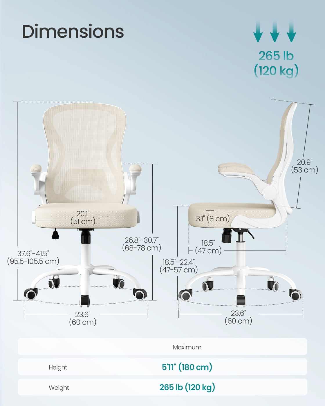 Ergonomic Office Chair – Mesh – Ink Black – Lumbar Support, Rocking Function, Flip-Up Armrests