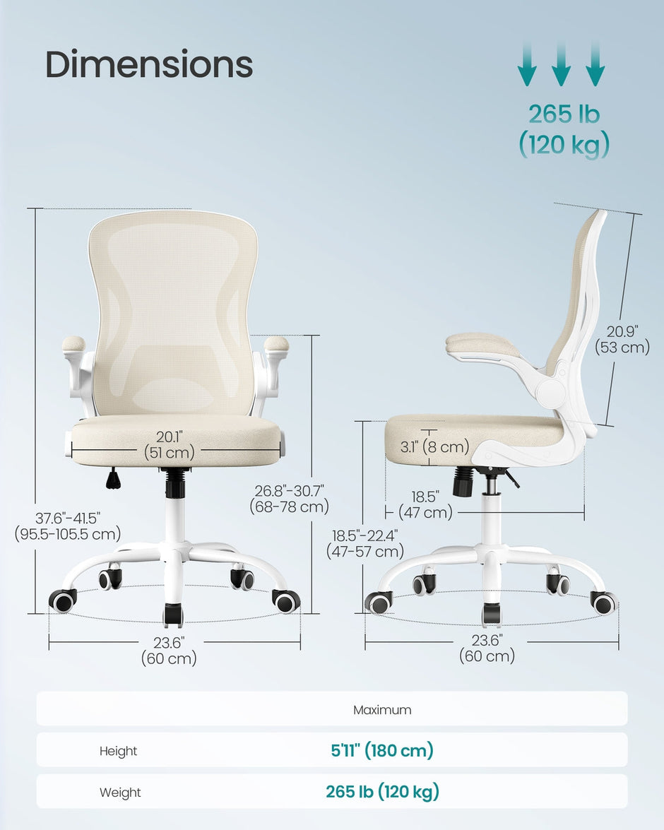 Ergonomic Office Chair – Mesh – Ink Black – Lumbar Support, Rocking Function, Flip-Up Armrests