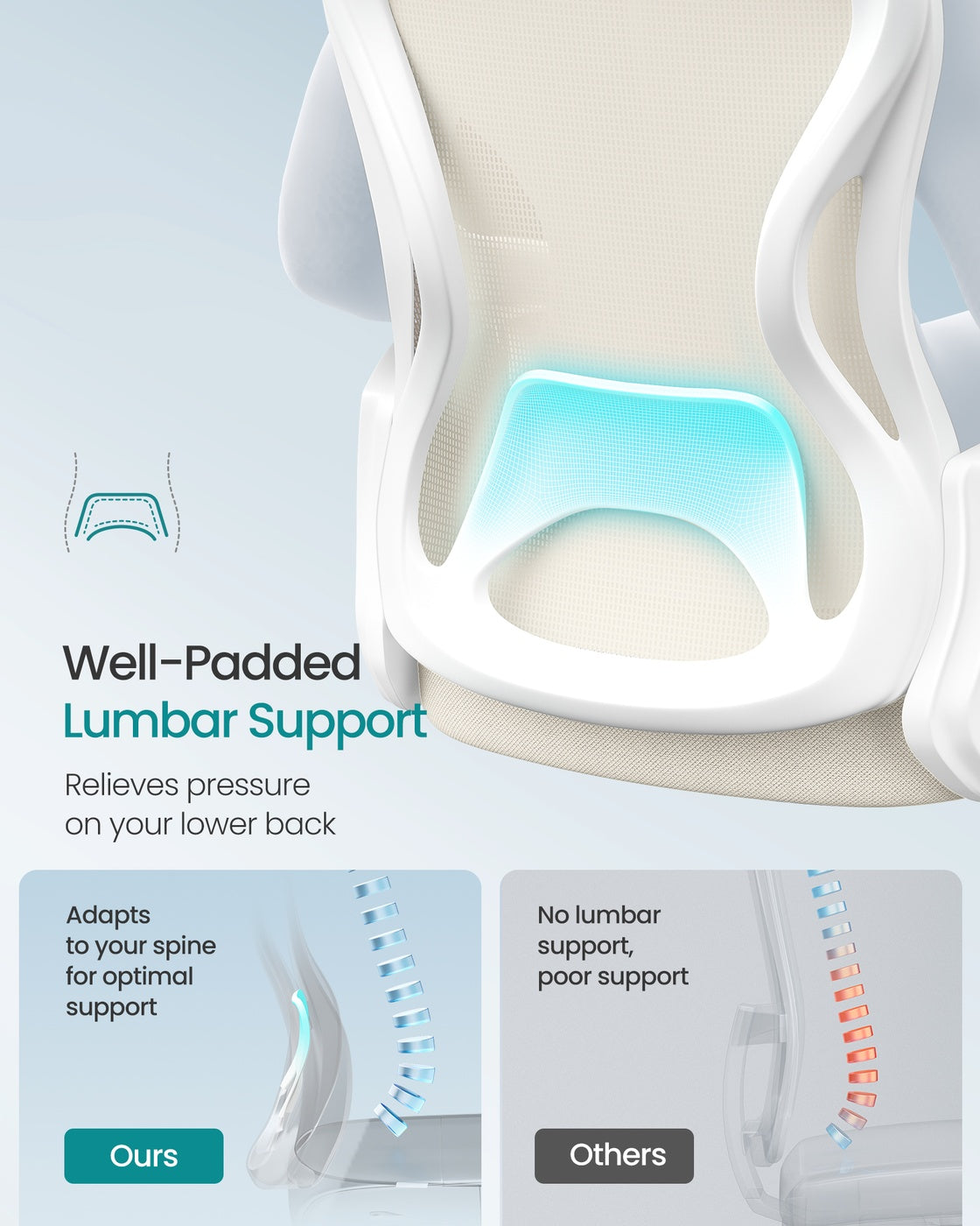 Ergonomic Office Chair – Mesh – Ink Black – Lumbar Support, Rocking Function, Flip-Up Armrests
