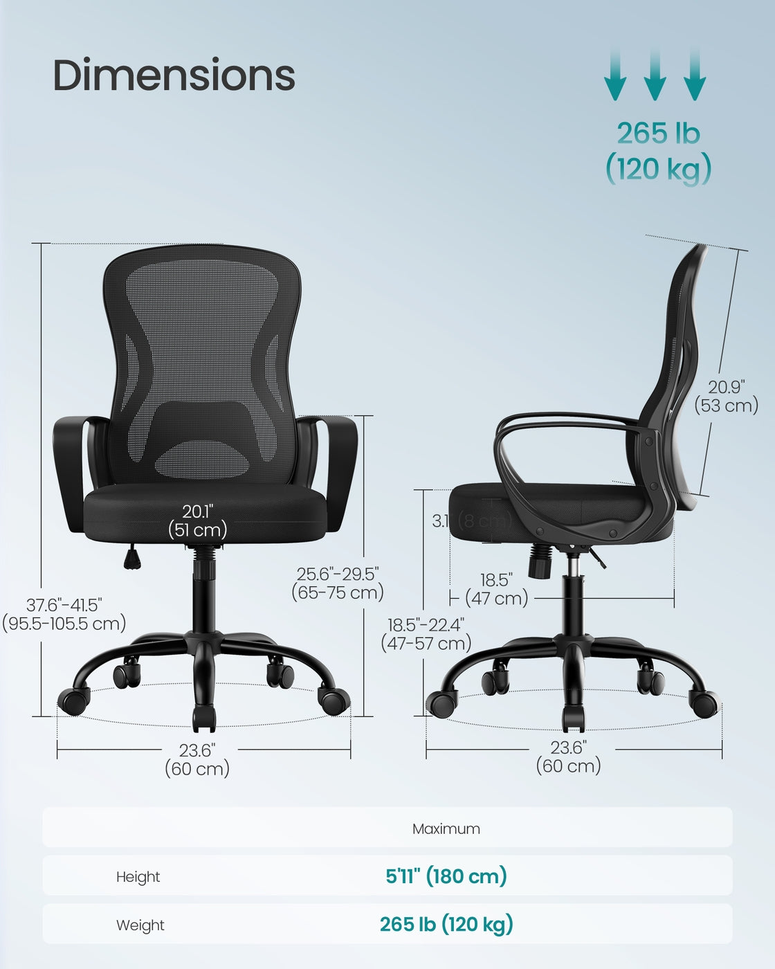 Ergonomic Office Chair – Mesh – Ink Black – Lumbar Support, Rocking Function, Flip-Up Armrests