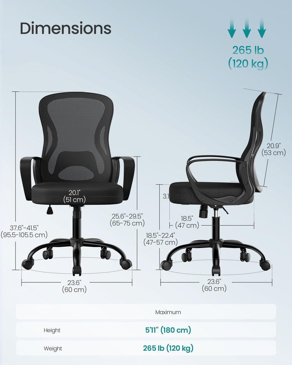 Ergonomic Office Chair – Mesh – Ink Black – Lumbar Support, Rocking Function, Flip-Up Armrests