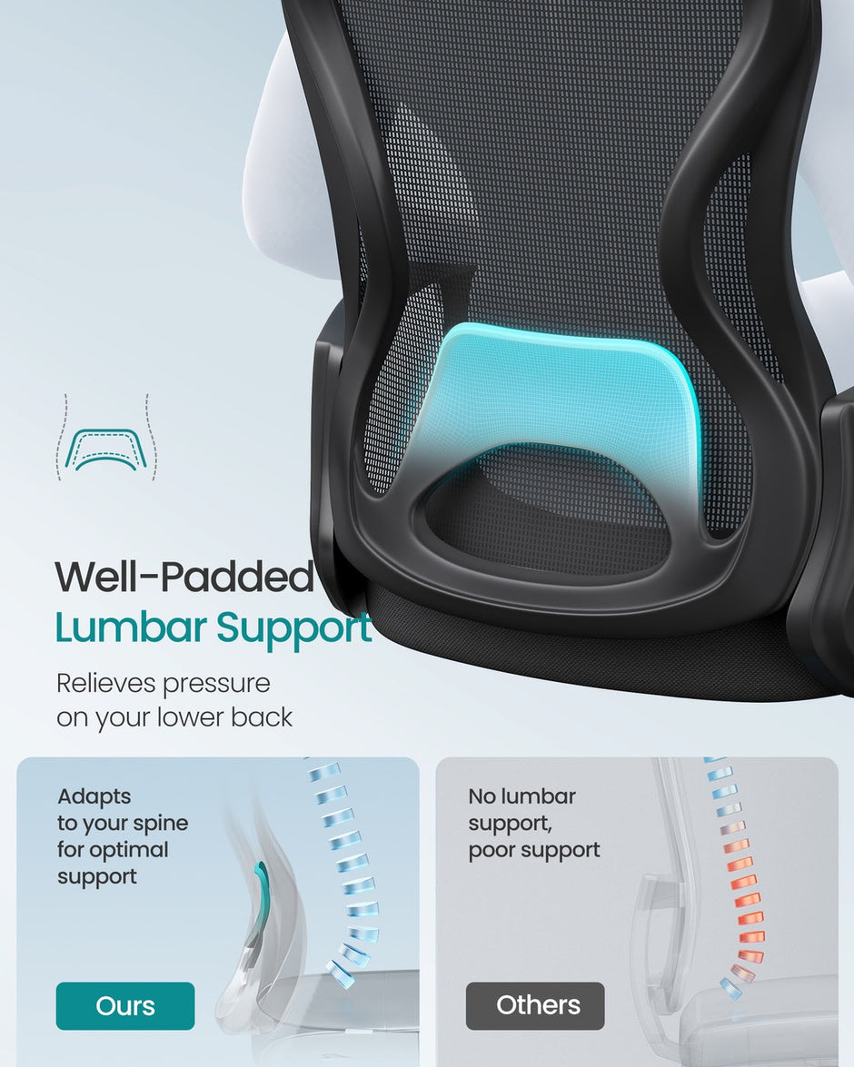 Ergonomic Office Chair – Mesh – Ink Black – Lumbar Support, Rocking Function, Flip-Up Armrests
