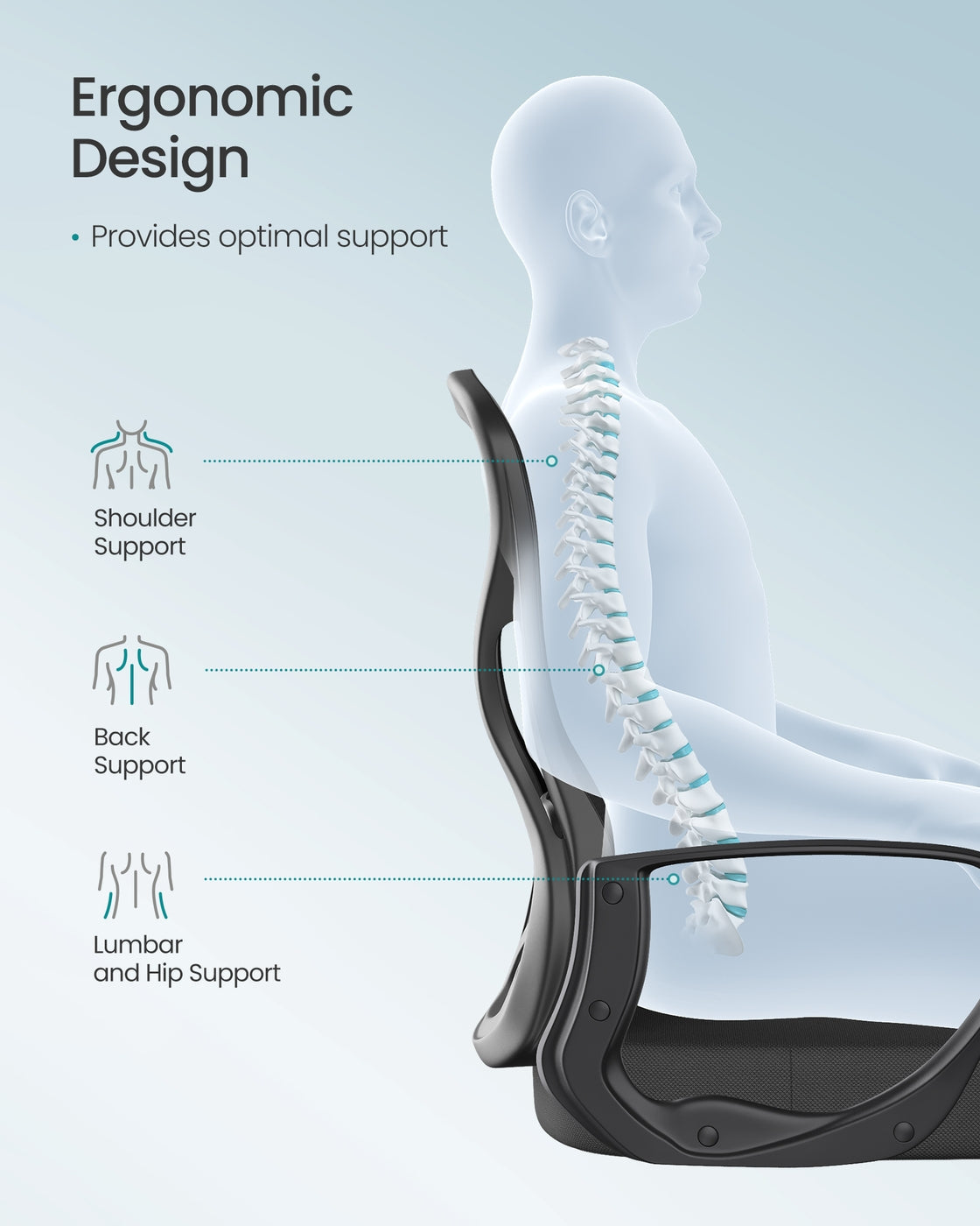 Ergonomic Office Chair – Mesh – Ink Black – Lumbar Support, Rocking Function, Flip-Up Armrests