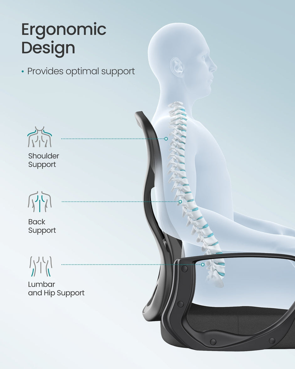 Ergonomic Office Chair – Mesh – Ink Black – Lumbar Support, Rocking Function, Flip-Up Armrests