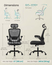 Ergonomic Office Chair – Mesh – Black – Adjustable Lumbar Support, Folding Armrests, 360° Swivel