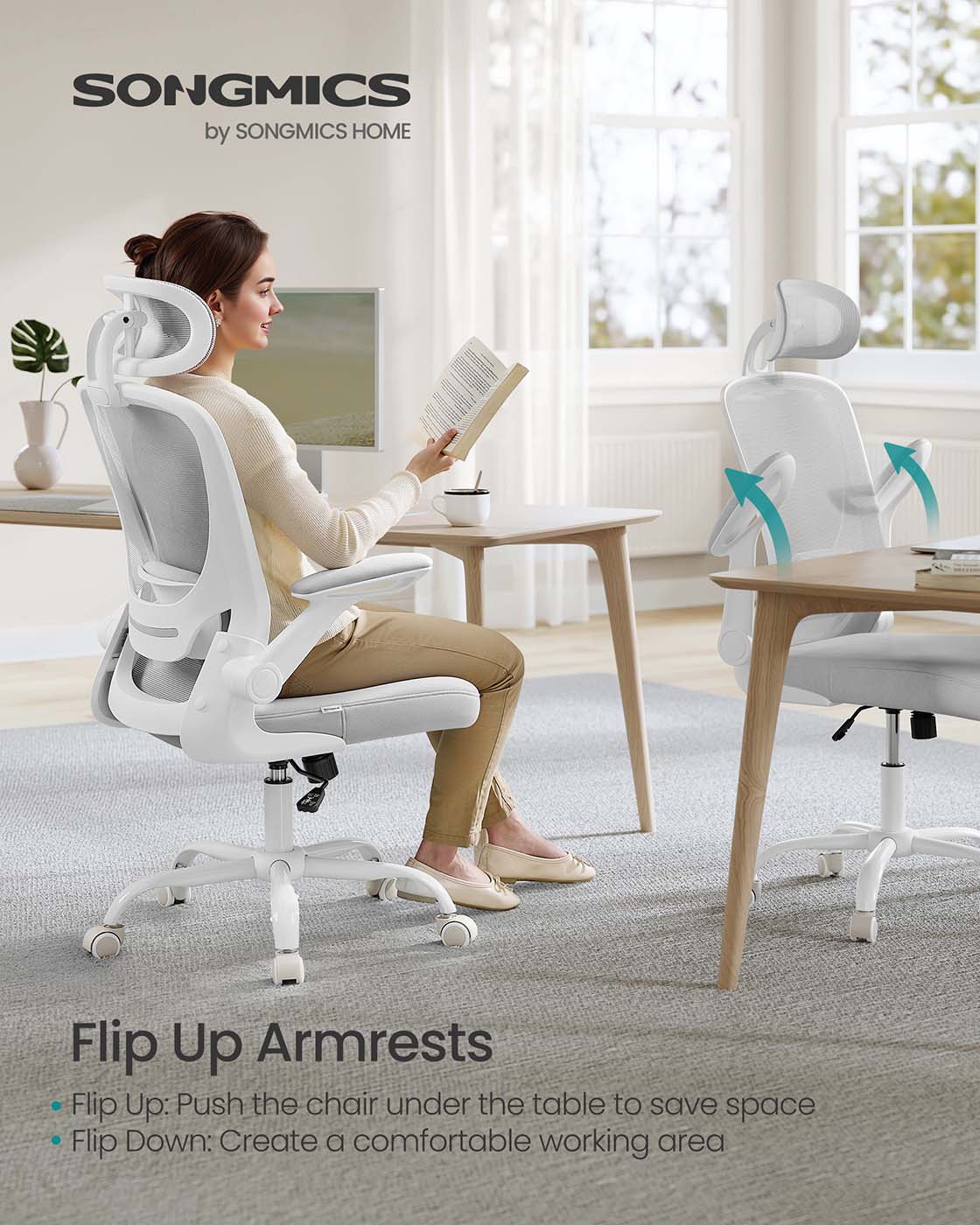 Ergonomic Office Chair – Mesh – Black – Adjustable Lumbar Support, Folding Armrests, 360° Swivel