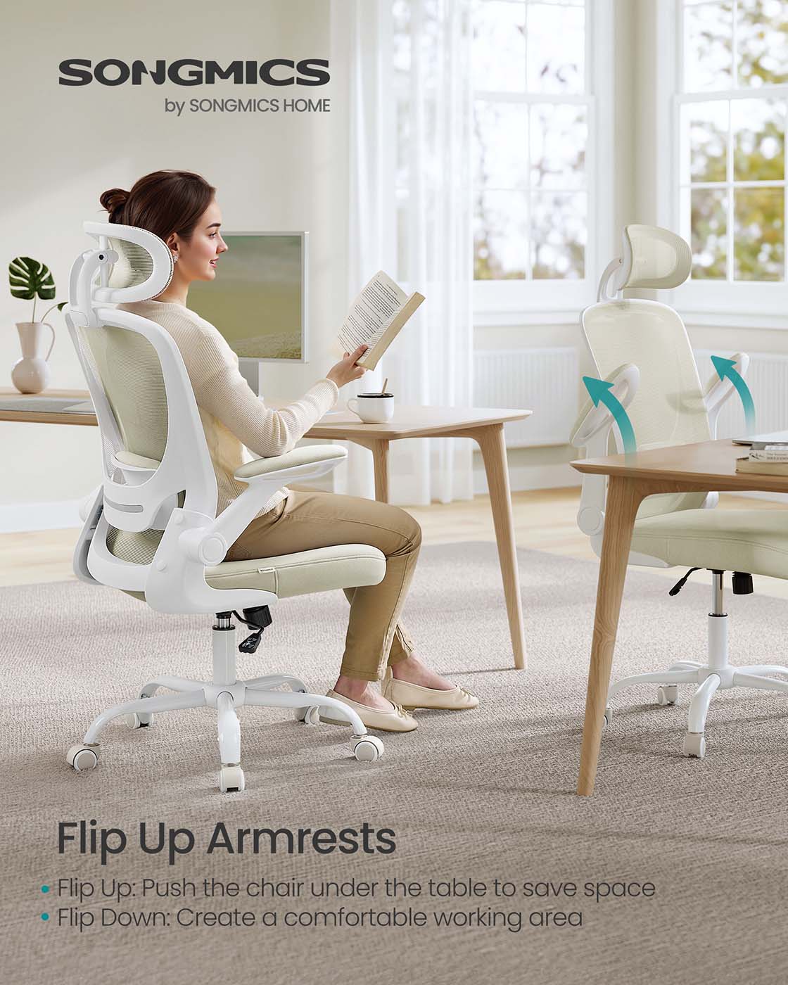 Ergonomic Office Chair – Mesh – Black – Adjustable Lumbar Support, Folding Armrests, 360° Swivel