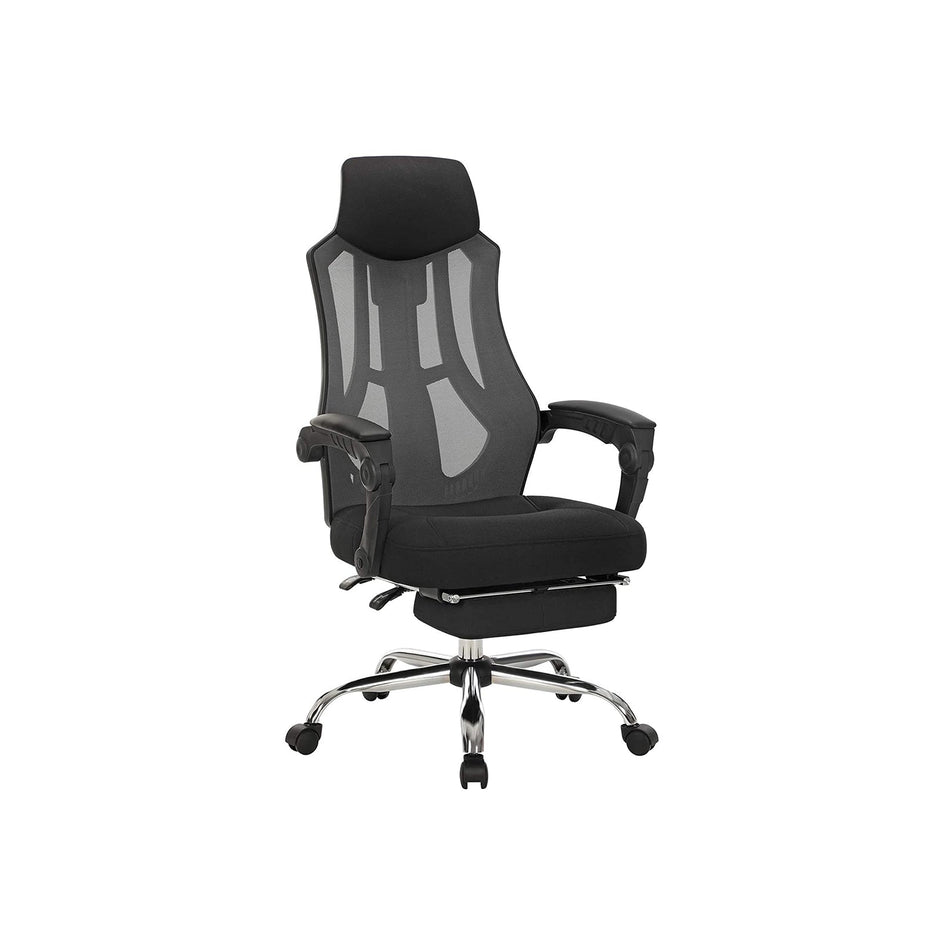 Ergonomic Swivel Chair – Mesh – Black and Dark Grey – Adjustable Height, Headrest, and Footrest