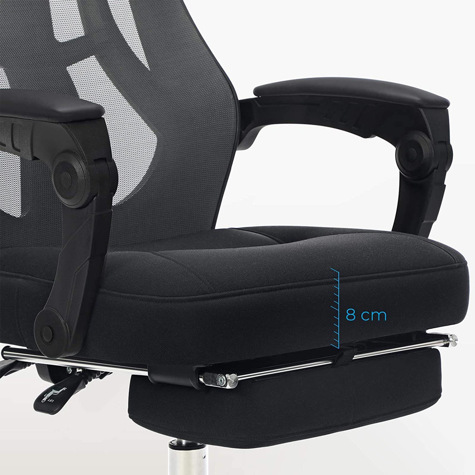 Ergonomic Swivel Chair – Mesh – Black and Dark Grey – Adjustable Height, Headrest, and Footrest