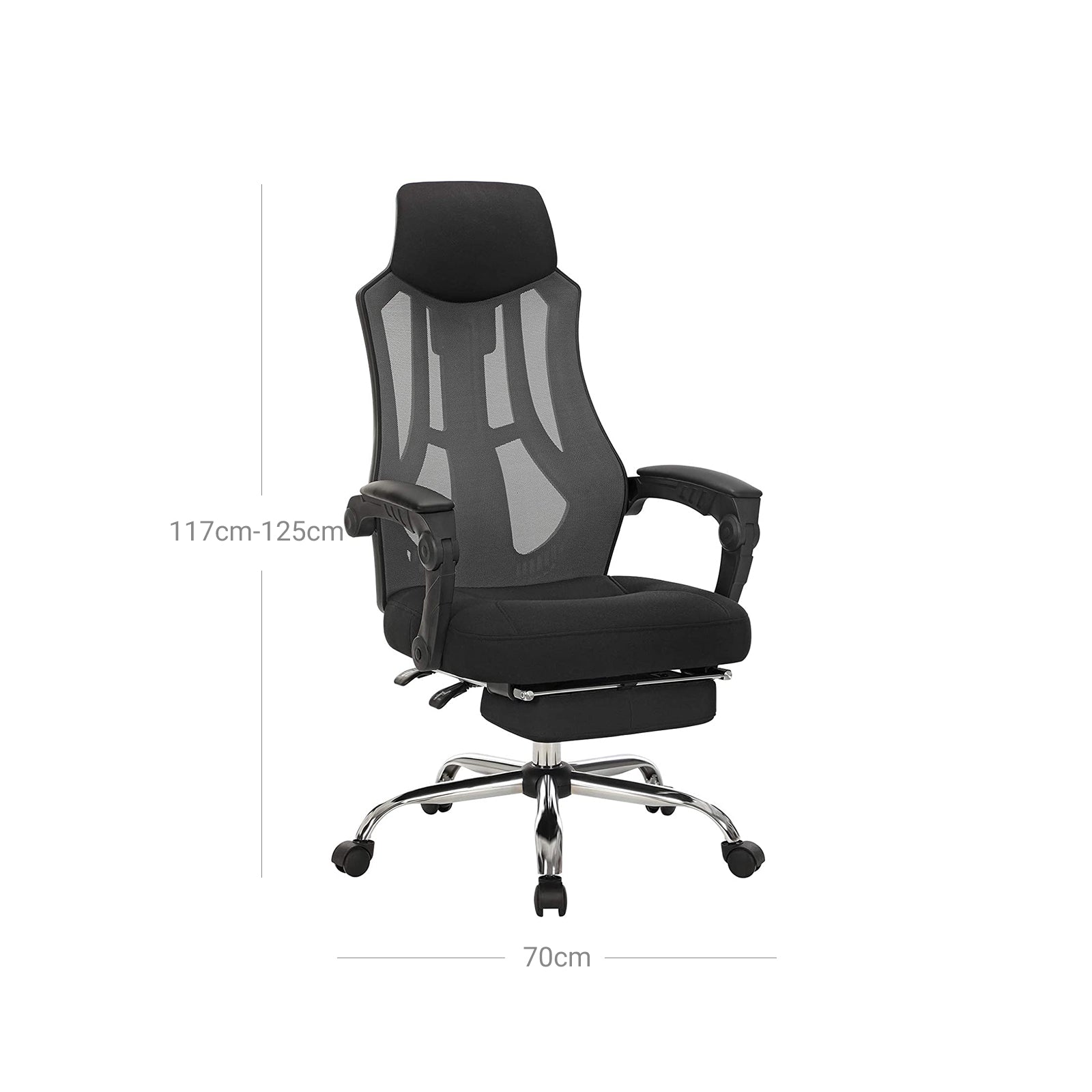 Ergonomic Swivel Chair – Mesh – Black and Dark Grey – Adjustable Height, Headrest, and Footrest