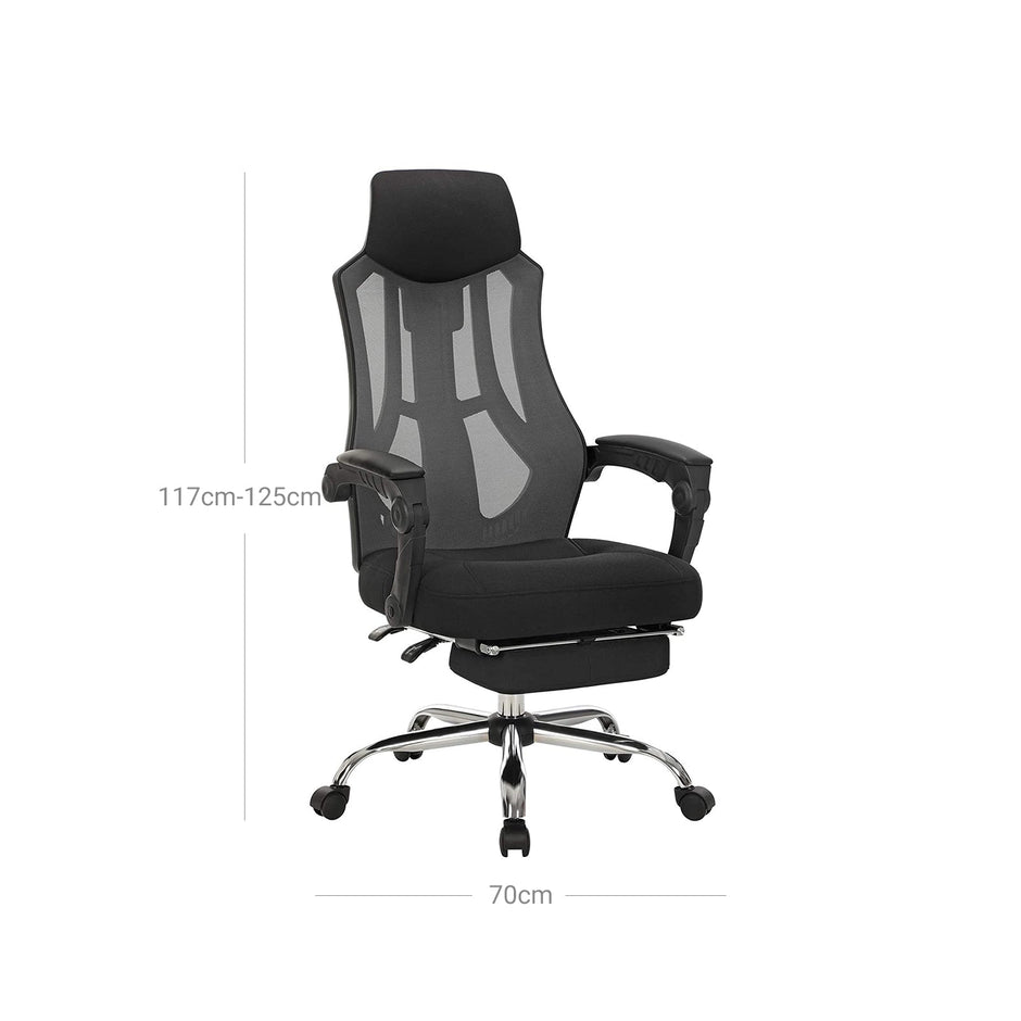 Ergonomic Swivel Chair – Mesh – Black and Dark Grey – Adjustable Height, Headrest, and Footrest