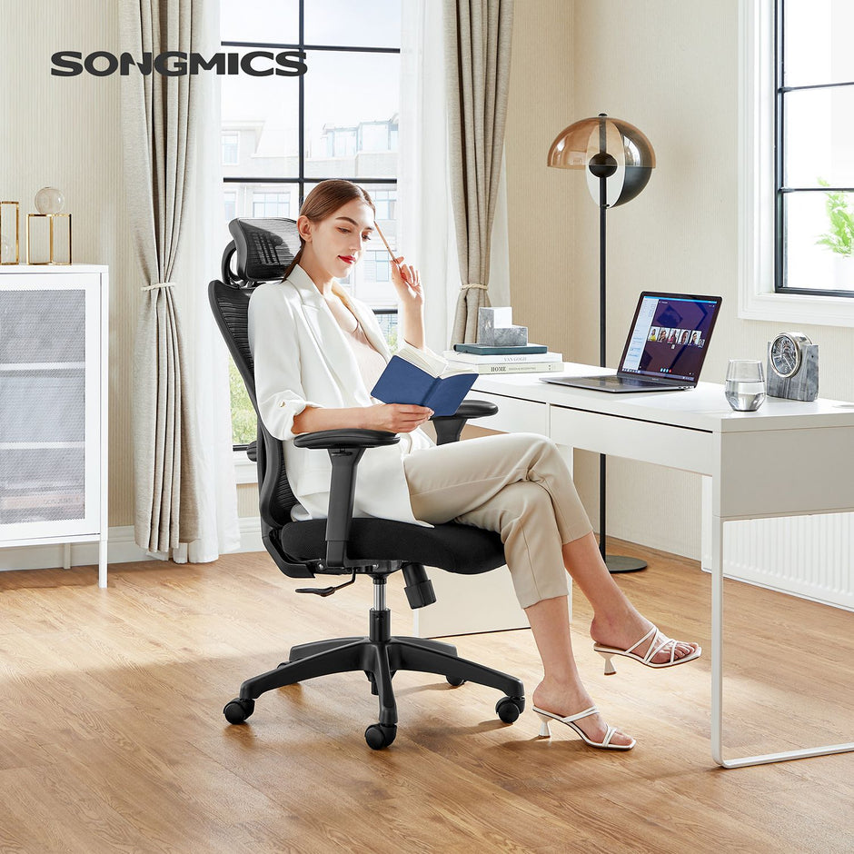 Ergonomic Office Chair – Mesh Fabric – Black – Adjustable Lumbar Support and Headrest