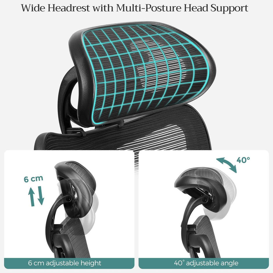 Ergonomic Office Chair – Mesh Fabric – Black – Adjustable Lumbar Support and Headrest