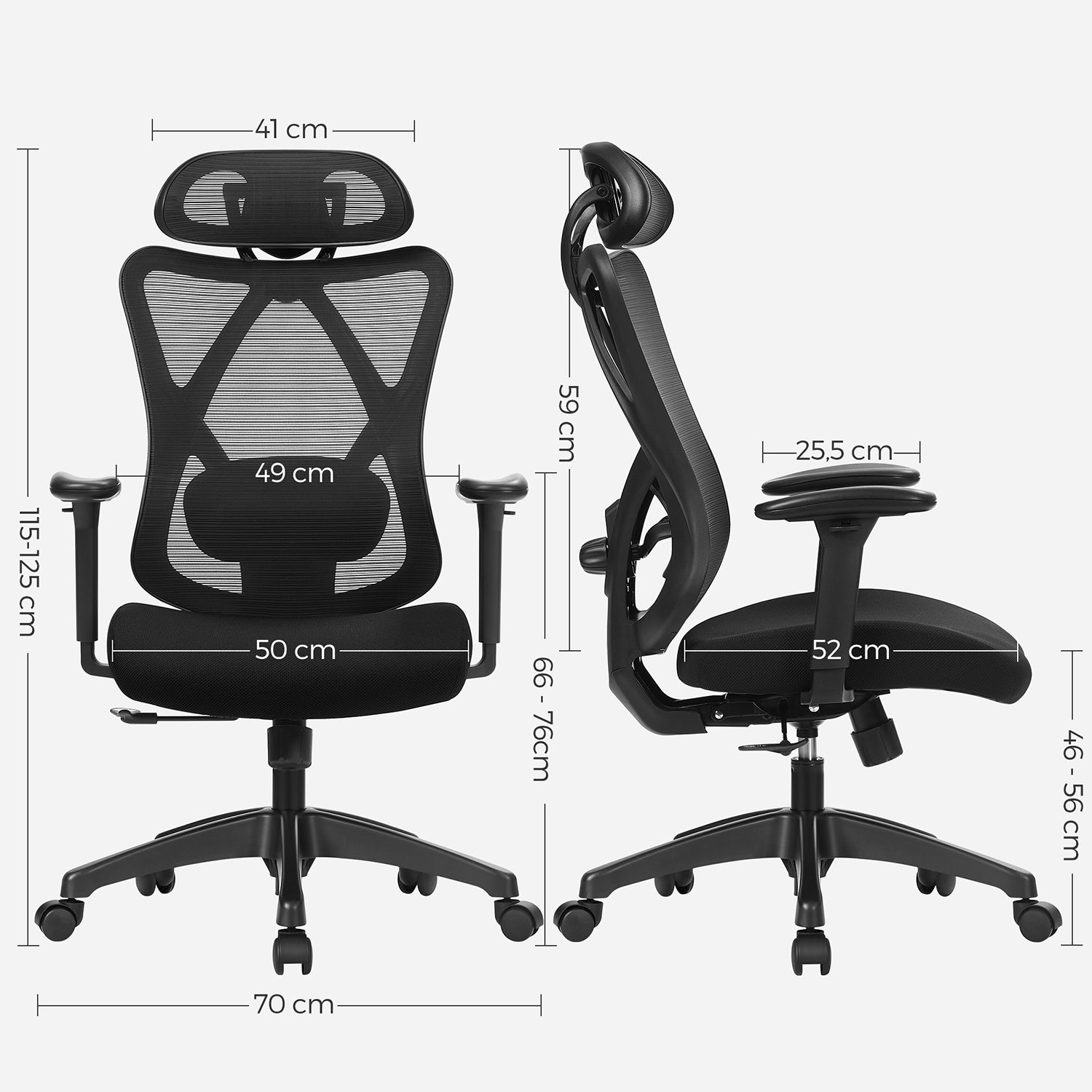 Ergonomic Office Chair – Mesh Fabric – Black – Adjustable Lumbar Support and Headrest