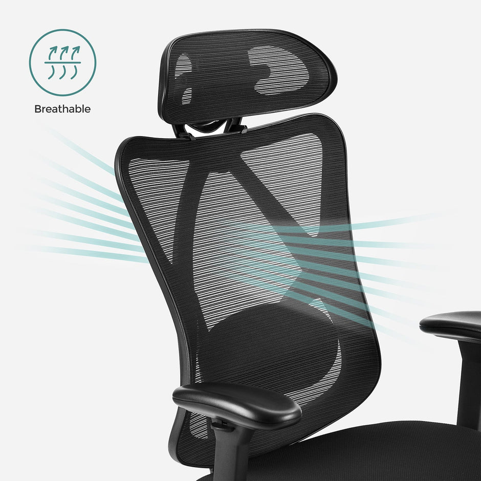 Ergonomic Office Chair – Mesh Fabric – Black – Adjustable Lumbar Support and Headrest