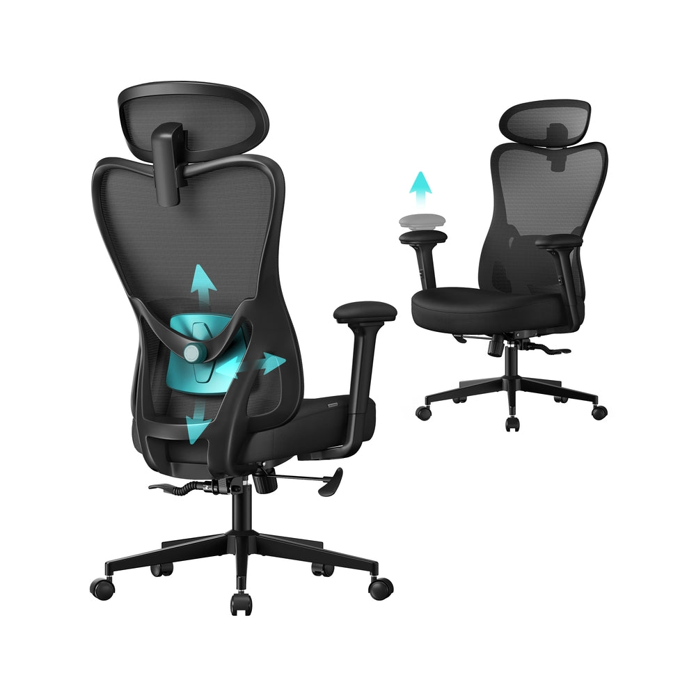Ergonomic Office Chair – Fabric – Ink Black – Adjustable Lumbar Support and Headrest, 150 kg Weight Capacity