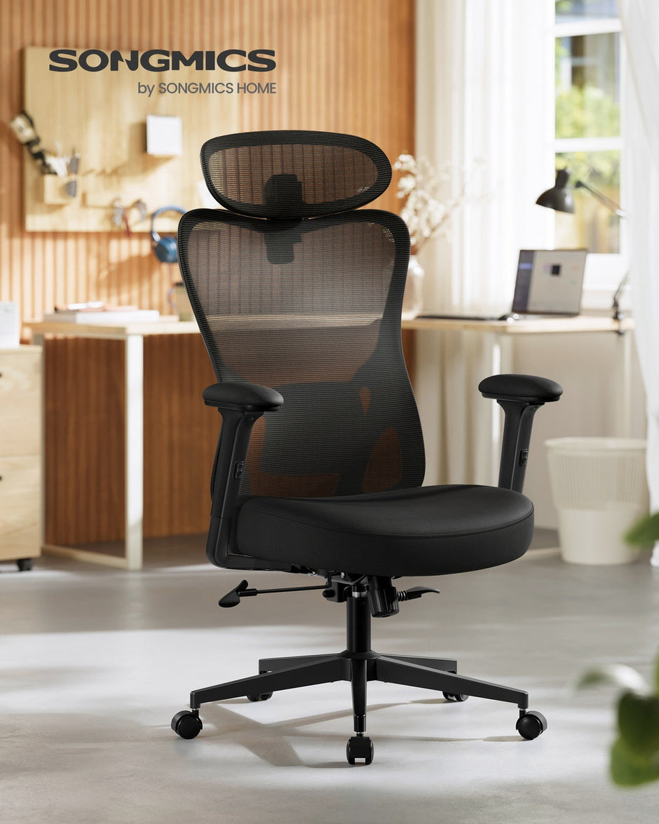 Ergonomic Office Chair – Fabric – Ink Black – Adjustable Lumbar Support and Headrest, 150 kg Weight Capacity